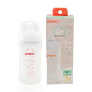 Pigeon - Biberón De Polipropileno SofTouch Peristáltico PLUS Boca Ancha De 240ml / 8oz. Blanco
